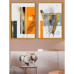 Art Street Luxury Hall Orange Colored & White 2 Pieces Printed Canvas Wall Paintings-picture-10