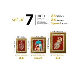 Art Street Maroon Indian Art Print Meera Holding Sitar With Peacock Wall Hanging - Set of 7 image 3