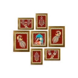 Art Street Maroon Indian Art Print Meera Holding Sitar With Peacock Wall Hanging - Set of 7 image 2