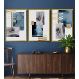 art street Modern Blue Abstract Geometric Wall Art Weave Marble Pattern Canvas Painting Framed Wall Art Prints-picture-12