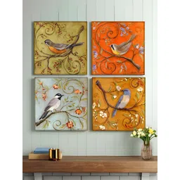 Art Street Orange & Green 4 Piece Birds And Animals Canvas Wall Art-picture-31