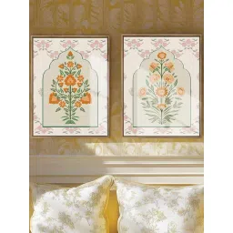 Art Street Orange Canvas Lotus Floral Motif Painting - Set of 2-picture-14