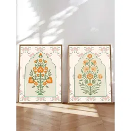 Art Street Orange Canvas Lotus Floral Motif Painting - Set of 2-picture-13