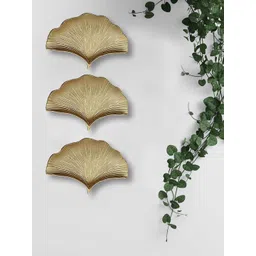 Art Street Pack Of 3 Gold-Toned Wooden Carved Gingko Leaf Wall Decor-picture-56
