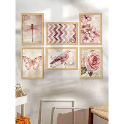 Art Street Pink & Green 6 Piece Synthetic Wood Floral and Botanical Wall Art-picture-30