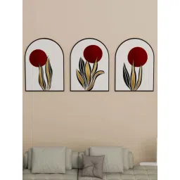 Art Street Red & Gold Moon On Leaf Print Mdf Decorative Wall Art - Set of 3-picture-11