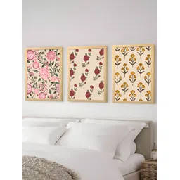 Art Street Red & Pink 3 Piece Indian Lotus Floral Motif Painting Wall Art-picture-14