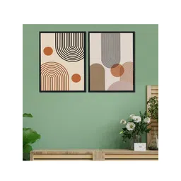 Art Street Set Of 2 Beige & Black Abstract Theme Hand-Painted Framed Wall Arts-image-7