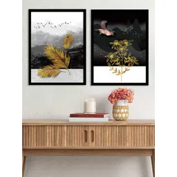 Art Street Set Of 2 Gold-Toned & Black Printed Mid Night Framed Canvas Painting Wall Art-picture-34