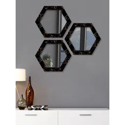 Art Street Set Of 3 Black Patterned Hexagon-Shaped Wall Mirror-picture-10