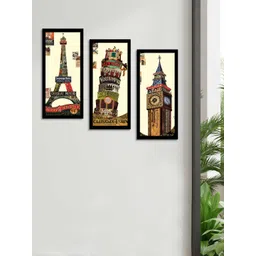 Art Street Set Of 3 Brown & Green Monuments Theme Framed Paintings-picture-29