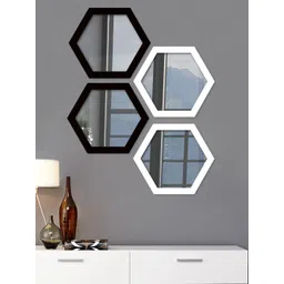 Art Street Set of 4 Black & White Decorative Hexagon Shape Wall Mirror for Living Room-picture-30