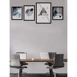 Art Street Set Of 4 Black & White Geometrical Printed Framed Wall Art-picture-44