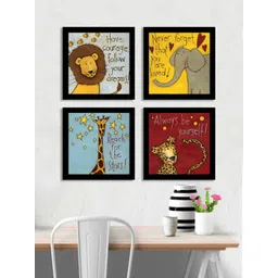 Art Street Set of 4 Multicoloured Animals UV Wall Art With Wooden Frame-picture-31