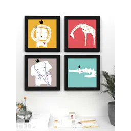 Art Street Set of 4 Multicoloured Animals UV Wall Art With Wooden Frame-picture-42