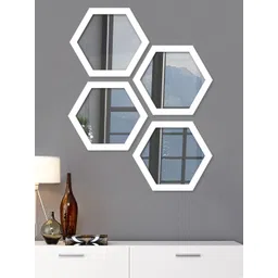 Art Street Set Of 4 White Solid Decorative Hexagon-Shaped Wall Mirrors-picture-29