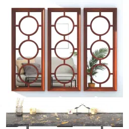 art street Sythetic Wood Rectangular Wall Mirror in Brown colour-picture-23