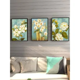 Art Street Vase Flower Printed White Engineered Wood Wall Art (Set of 3)-picture-22