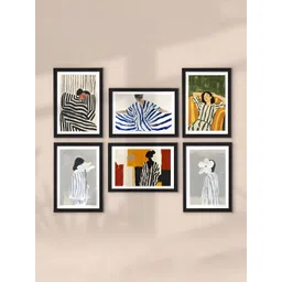 Art Street White & Black 6 Pieces Synthetic Wood Abstract Wall Paintings-picture-34