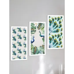 Art Street White & Blue 3 Piece Synthetic Wood Birds and Animals Wall Paintings-picture-18