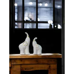 Art Street White And Gold Toned 2 Pieces Elephant Figurine Ceramic Showpiece-picture-39