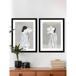 Art Street White & Grey 2 Piece Wood Floral and Botanical Wall Paintings-picture-36