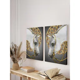 Art Street White & Grey 2 Pieces Canvas Bridle Horse Painting Wall Arts-picture-28