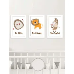 Art Street White & Orange Be Calm Be Happy Animals Wall Art Prints - Set of 3-picture-11
