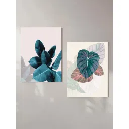 Art Street White & Teal Floral Theme Stretched Canvas Painting - Set of 2-picture-38