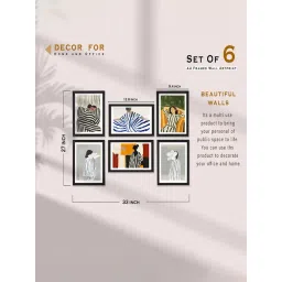 Art Street White Engineered Wood Boho Woman in Striped Dress Illustration Wall Painting - Set of 6 image 3