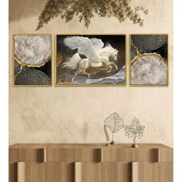 Art Street White Flying Horse Black Gold 3 Canvas Set Painting for Home D cor-picture-12