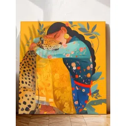 Art Street Women With Tiger Madhubani Floral Canvas Modern Art Paintings-picture-26