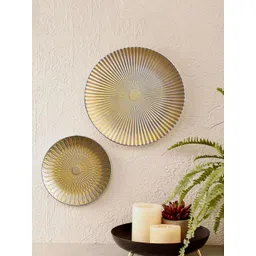 Art Street Yellow 2 Pieces Wood Round Wall Hanging Decor Plates-picture-32