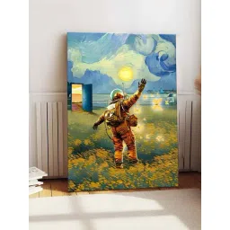 Art Street Yellow & Blue Cotton Canvas Space Astronaut Graffiti Floral Painting-picture-10