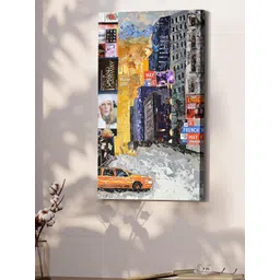 Art Street Yellow & Blue Vibrant City Canvas Painting Wall Art-picture-22