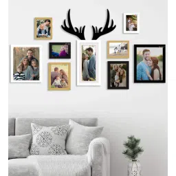 Deer Antlers Black Wood Set Of 9 Collage<br />Photo Frames-image-2