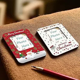Art Street Magnetic MDF Fridge Photo Frame Set of 2 Christmas Photo Magnet Red and White Joyfull Merry Christmas Magnetic Picture Frame for Fridge Personalized Magnet for Refrigerator 8x10 cm-picture-11
