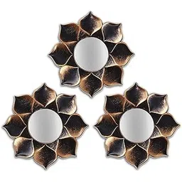 Art Street Plastic Lotus Petal Decorative Wall Mirror (Set of 3)(Size - 9 X 9 Inch, Framed, Black, Sunburst)-image-33