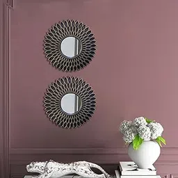 Art Street Round Shape Modern Finish Wall Mirror, Set of 2 Decorative Wall Hanging Mirrors for Living Room Decoration (Size- 10 x 10 Inchs, Color-Black & Golden)-image-33