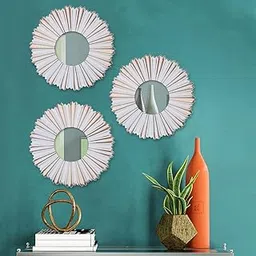 Art Street -Set of 3 Decorative Round Copper Wall Mirror for Living Room (10 x 10 Inchs)-picture-10