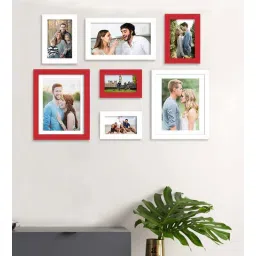 Sythetic Wood Wall Photo Frames in Red & White Colour, Set of 7 by Art Street-picture-14