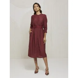 Artagai Tawny Port Shift Dress with Embroidered Belt-picture-19