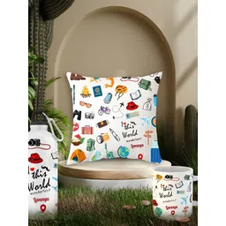 ARTBUG White 3 Pieces Lavanya Printed Wanderlust Theme Cushion & Mug with Sipper Gift Set-picture-17