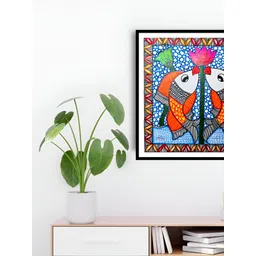 ARTDARSHAN Blue & Red Fish Painting Wall Art-picture-11