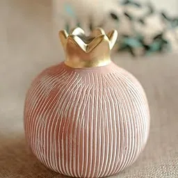 Arte Casa Elegant Pink Ceramic Pomegranate Vase with Golden Crown I Modern Decorative Accent Piece for Living Room, Office, or Gift I Handmade Art Pottery for Dry Flowers & Festive Home Decor (Large)-picture-32