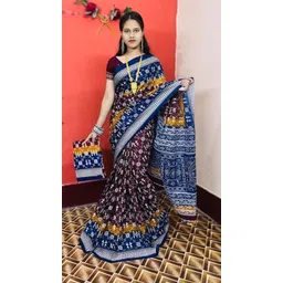 artfulthreads Printed, Graphic Print Sambalpuri Pure Cotton Saree-picture-42