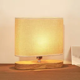 Artica Brown and White Textured Wooden Rectangle Shaped Table Lamp-picture-17