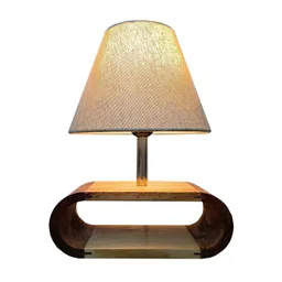 Artica Brown and White Wooden Frustum Shaped Table Lamp-picture-22