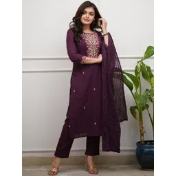Artihc Women Floral Embroidered Regular Thread Work Kurta with Trousers & With Dupatta-picture-23