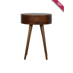 Artisan Furniture Solid Brown Mango Wood Circular Shaped Side Table Chestnut Finish-picture-19
